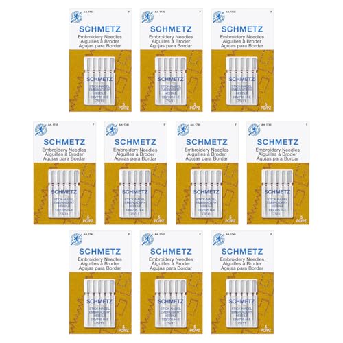 SCHMETZ Embroidery Sewing Machine Needles - Precision Needles, Size 75/11, 5-Needle Cards, Pack of 10 - style: 10 Cards (50 Needles)