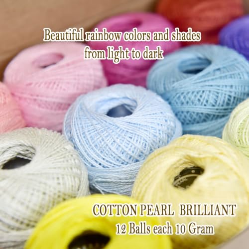 Double Mercerized Egyptian Long Staple Cotton Pearl Thread Ball 10 Grams Rainbow Color 12 Colors per Box for Crochet Hardanger Kniting Hand Sewing,Macaron Pastel CreamPalette - color: Macaron Pastel Cream Palette