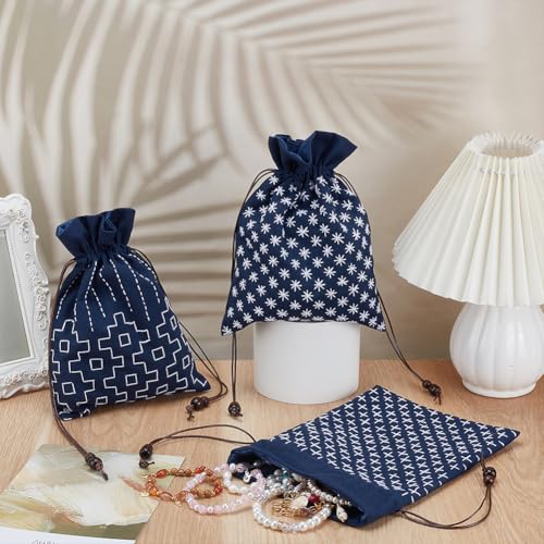 INFUNLY 3 Set Sashiko Drawstring Bag Kit DIY Sashiko Embroidery Bag Set with Printed Fabric Sewing Handbag Kits Embroidery Starter Kit Needlepoint Sewing Bags with Instruction for Beginner Adult - style: Printed design