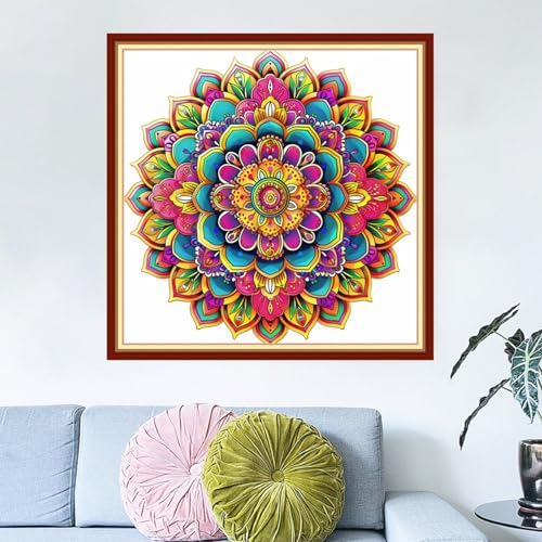 Dimensean Stamped Cross Stitch Kits Full Range of Embroidery Patterns Starter Kits for Beginners Adult DIY Cross Stitches Needlepoint Kits 11CT-Colorful Mandala 18x18 inch - color: Arts kits 12