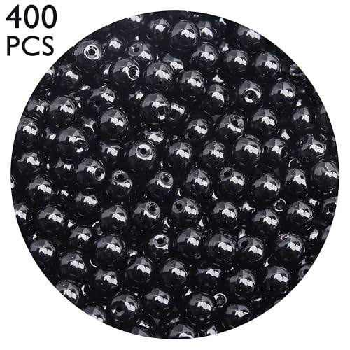 400PCs 4mm Black Glass Pearl Beads Bulk, Round Smooth Hole Fake Pearls for Jewelry Making, DIY Bracelets, Necklaces, Bag Charms, Keychains and Craft Supplies - color: Pearl - Black, size: 4MM
