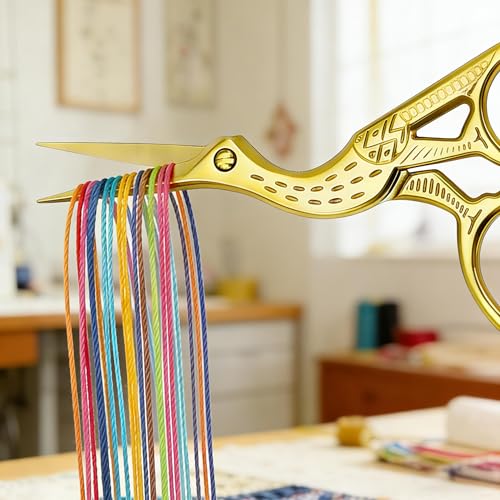 2PCS Gold Vintage Stork Sewing Scissors, Premium Stainless Steel Sharp Embroidery Shears, Lightweight Tailor Scissors for Craft, Art, DIY & Daily Use