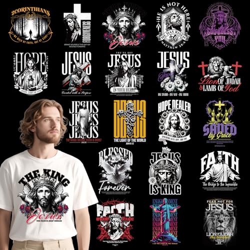 Dazoratix Jesus Christian Iron on Transfers - 20 Sheets Bible Verse DTF Ready to Press Heat Patches Religious Faith Quotes Vinyl Stickers Decals for T Shirts Clothes Pillow Bag DIY Crafts Decorations - style: Jesus Christian