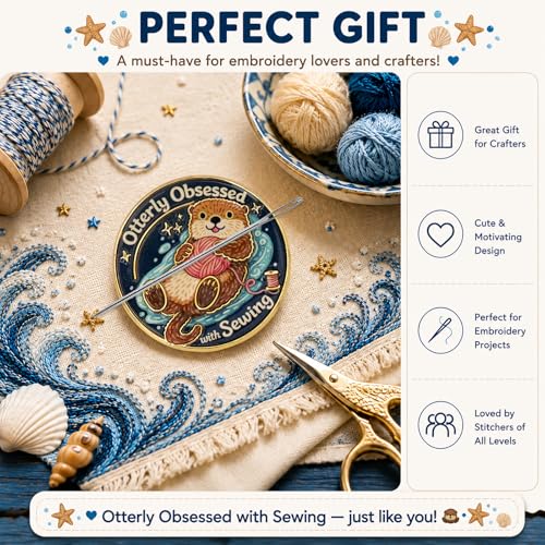 Funny Otter Needle Minder Magnet, Magnetic Sewing Accessory with "Otterly Obsessed with Sewing" Design, Cute Holder for Embroidery, Needlepoint & Cross Stitch Projects
