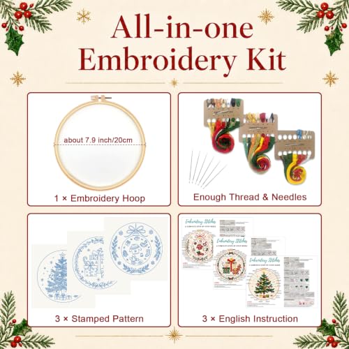 Nuberlic 3 Pack Christmas Embroidery Kit for Beginners - color: Christmas