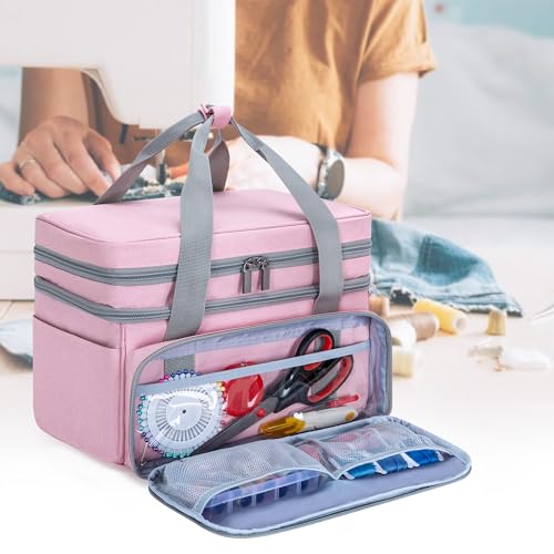 BAFASO Double Layer Sewing Accessories Organizer, Pink - color: Pink