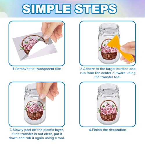 GLOBLELAND 18 Sheets Peach Blossom Flower Transfer Stickers 3.9x3.6inch - style: Peach Blossom
