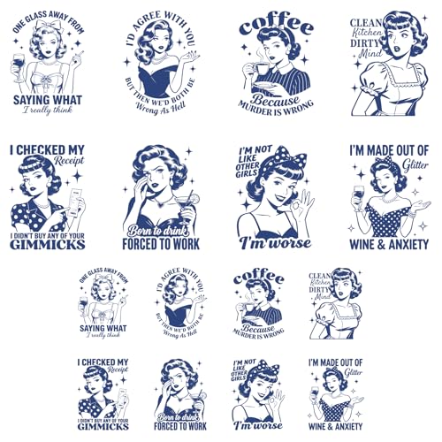 ANATTASOUL Retro Housewife 16PCS Heat Transfers Ready to Press for T-Shirts - style: Retro Housewife