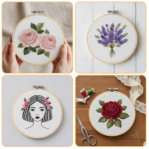 2 Pcs Wooden Embroidery Hoop, 6 Inch 8 inch Bamboo Embroidery Hoops Frame Circle Cross Stitch Hoop Ring for Art Craft Sewing DIY Decoration Home Ornaments - size: 6in+8in