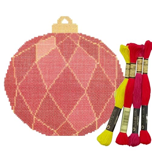 Howie's Christmas Needlepoint Needlepoint Kits, 18CT Printed Embroidery Pattern Starter Kits, Stamped Patterns Canvas Kits(Red Geometric Christmas Ball,5x5inch) - color: Red Geometric Christmas Ball
