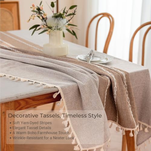 Waterproof Outdoor Rectangular Tablecloth, Khaki Stripe, 55 x 86 Inch - color: 01-khaki Stripe, size: 86" x 55" (Rectangular)