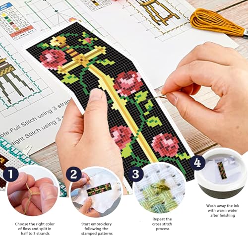 FREEBLOSS 6 Set Cross Stitch Bookmark Kits Sword & Rose Pattern Stamped Cross Stitch Kit 11CT Embroidery Kit with Instructions for Adults Beginners 20x6cm/8x2.4inch - style: Knight&Sword&Rose