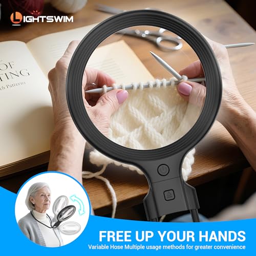 Neck Wear Magnifying Glass with Light for Close Work, 5.5 Inch 5X Handheld Lighted Magnifier for Reading Books, Included 2PCS Upgrade 10X Small Magnify Glasses with Protective Sheath