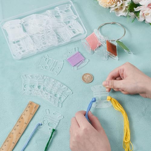 BENECREAT 50 Pcs Floss Drops, Rectangle Acrylic Embroidery Floss Bobbins with 1 Pcs Iron Hanging Ring, Sewing Thread Winding Boards for Embroidery Floss Organization and Sewing Crafts - size: Rectangle