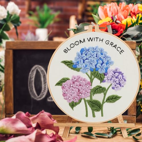 Nuberlic Hydrangea Embroidery Kits for Beginner Adults - color: Hydrangea