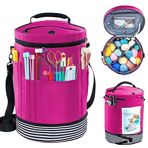 MYBAGZING Expandable Crochet Bag Organizer w/Yarn Grommets& Zipper Closure - color: Pink-Ⅱ, size: Medium-Zipper Closure