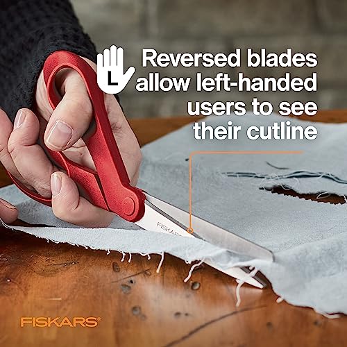Fiskars Left-Handed Scissors, Precision Cutting for Craft Fabric Paper, Ergonomic Comfort Grip, Stainless Steel, 8", Red (Pack of 12) - style: Left-Handed (Pack of 12)