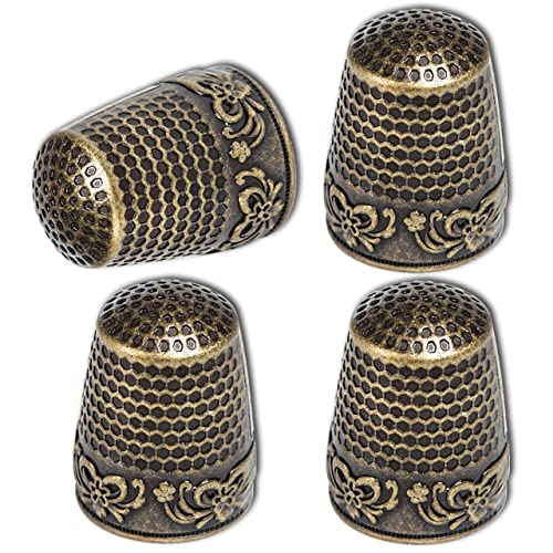 ZESION 4Pcs Sewing Thimbles, Metal Thimbles for Hand Sewing Finger Protector, Quilting Craft Accessories for Knitting Needlework DIY Tools, Bronze - color: Bronze