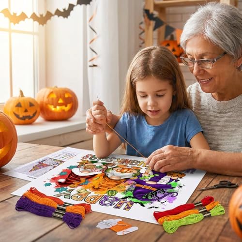 VIGEGU Gnome Stamped Cross Stitch Kits for Adults Beginners 12x16 inch - color: Halloween gnome Cross Stitch