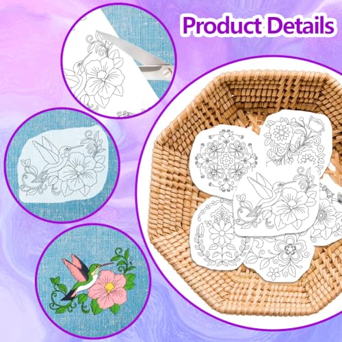 ORIGACH 4 Sheets Large Water Soluble Embroidery Patterns Stabilizers - Pre-Printed Scandinavian Floral Designs - Stick & Stitch Embroidery Paper for Hand Sewing Lovers - color: Scandinavian Floral