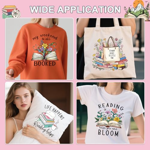 Book Lovers Iron on Transfers - 20Pcs Dtf Transfers Ready to Press, Reading Iron on Decals Patches, Vintage Flower Bookish Heat Transfer for Tshirts Hoodies Clothes Bags, Bookworms Gifts - color: Book Lovers481