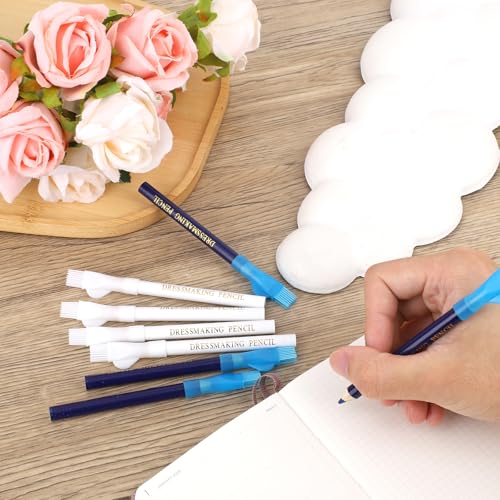 8pcs Fabric Markers for Sewing, Water Soluble Sewing Fabric Pencils with Tip Caps Tailors Chalk Tracing Tools for Quilting Tailoring Embroidery Dressmakers DIY Crafts (Blue, White)