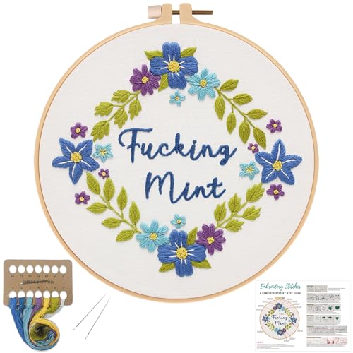 Louise Maelys Funny Flower Wreath Embroidery Kit for Beginners and Adults - color: Pattern 24