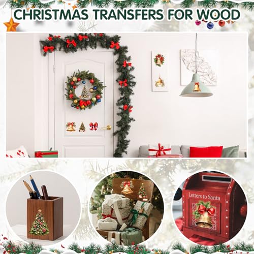 ZMRU 24 Sheets Vintage Christmas Rub On Transfers for Crafts, Rub On Transfers Christmas for Wood Slices，Furniture Decals, Glass, Leather, Canvas, Fabric Projects,3 * 3inch - color: Christmas liturgy
