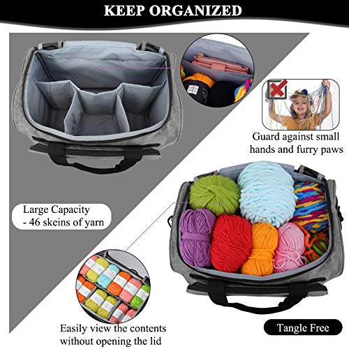 Coopay Giant Knitting Tote Bag, Travel Knitting Bag Yarn Storage Bag with Removable Inner Divider for Knitting Needles, Yarn, Crochet Supplies and Knitting Needles Accessories - color: Ruthless Grey