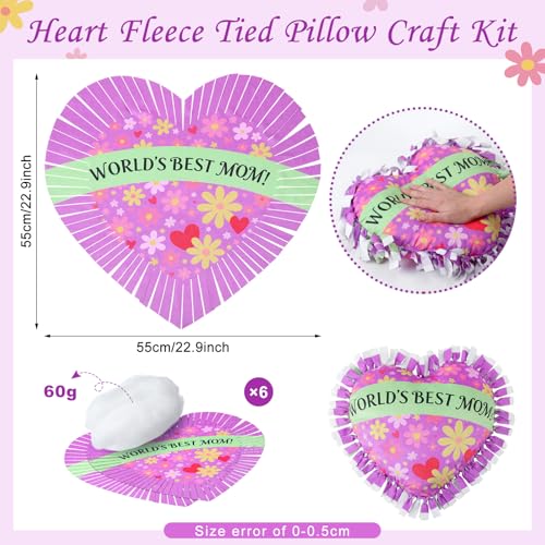 Weysat 6 Sets Christmas Heart Tied Pillow Craft Kit DIY World's Best Mom Pillow Craft Gifts with PP Cotton Flower Love Heart Cushion Covers for Love Grandma Wife Christmas Party Decor - style: Mother's Day