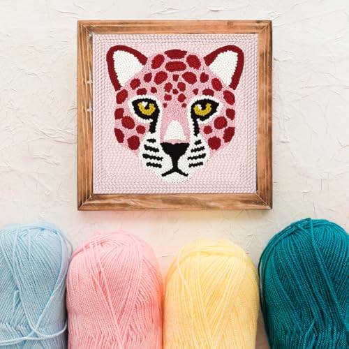 Doodlream Pink Leopard DIY Punch Needle Embroidery Kit for Adult Beginner, 9.4" Pink Leopard Punch Stitching Craft Set for Starter with Frame, Fabric Pattern, Threader, Yarn, Pinch Needle - color: Pink Leopard