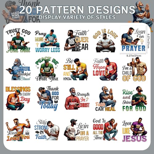 Dtf Transfers Ready to Press - 20Pcs Prayer Man Iron on Transfer for Tshirts, Faith Christian Iron on Decals Patches, Religious Jesus Man Heat Sublimation Stickers for DIY Clothes Hoodies - color: Prayer Man743