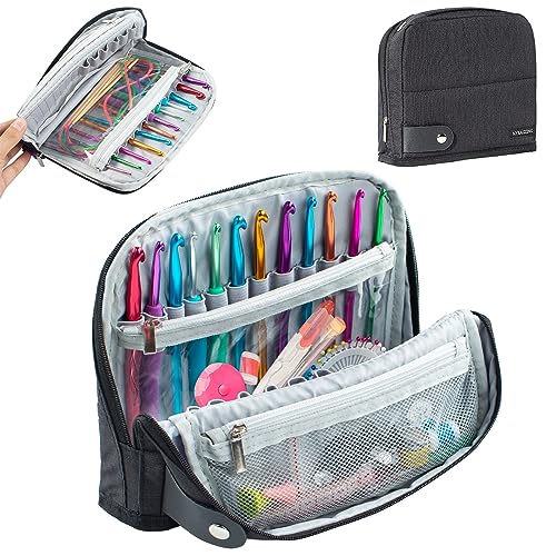 MYBAGZING Crochet Hook Case Empty - Crochet Hook Organizer Stand Up Unique Design -Corchet Organizer - for Knitting & Crochet Supplies(Case Only) - color: Black, size: Fits up to 7 inches