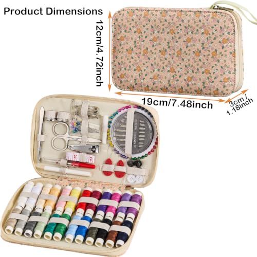 Sewing Project Kits Floral Pattern Sewing Kit with 130PCS Sewing Supplies Accessories,Printing Sewing Set with Zipper Sewing Supplies Case,for Travel Emergency, Home - color: 130PCS-Ditsy Floral