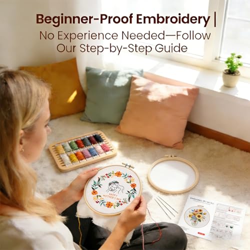 BoAn DIY Floral Embroidery Kit for Adults, Handmade Craft with Hoop - color: muqinjie-4