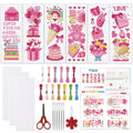 ORIGACH 6 Set Valentine's Day Pink Elements Cross Stitch Bookmark Kit - style: Pink Elements