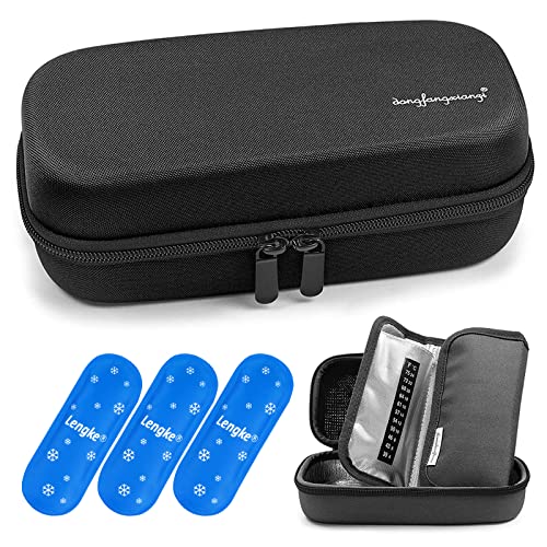 YOUSHARES Insulin Cooler Travel Case - EVA Protective Diabetic Medication Cooling Bag, Refrigerated Insulated Storage Kit for Insulin Pen and Diabetes Supplies with 3 TSA Approved Ice Packs - color: Y2_eva Black