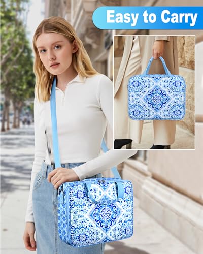 Sewing Supplies Organizer Bag with Removable Binder, Blue Floral - color: Blue