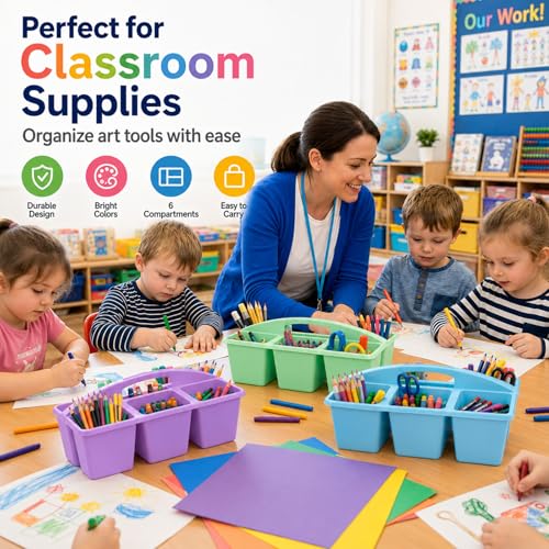 6 Pack Classroom Caddy with Handle, 6 Compartment (Rainbow) - color: Rainbow