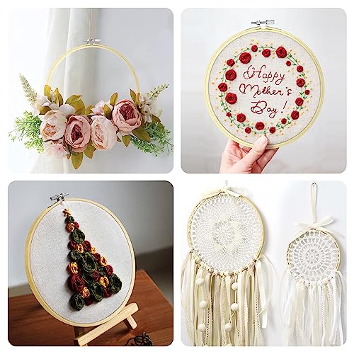 Cldamecy 3 Pieces 8 Inch Bamboo Embroidery Hoops, Adjustable Round Cross Stitch Hoops, Frames for DIY Hand Embroidery Punch Needle Needlepoint Craft Art Wall Decor - style: 3pcs 8 inch