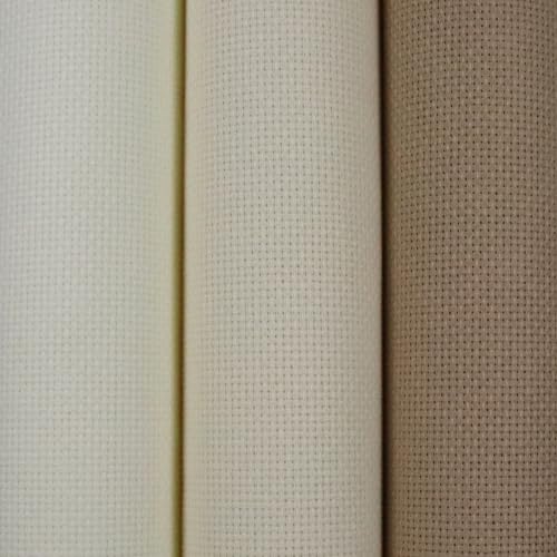 KCS 3 pc of 15" x 18"(38cmx45cm) 16 Count Cross Stitch Cotton Aida Cloth Needlework Rolled Fabric Box,16CT,Antique White +Cream+Khaki - color: Antique White +Cream+khaki, size: 16CT