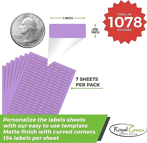 Royal Green Printable Rectangle Labels, 1 x 0.375 Inch - 1078 Pack - color: Purple, size: 1078
