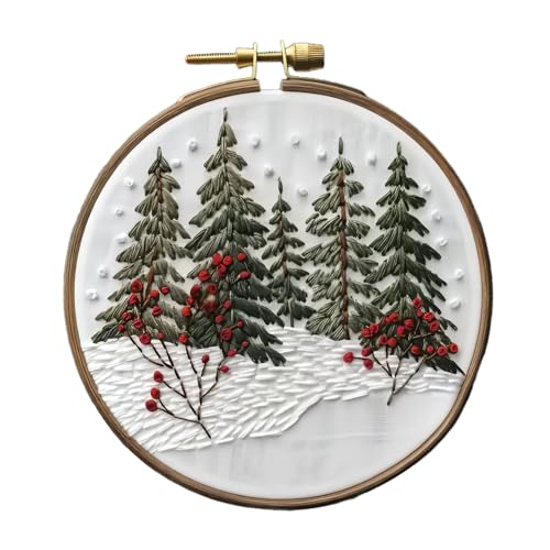 Christmas Embroidery Kit DIY Hand Embroidery Starter Cross Stitch Kits, Christmas Ornaments Embroidery with Stamped Pattern,Cotton,Threads,Needles,Instructions for Adults Beginners (Winter) - color: Winter
