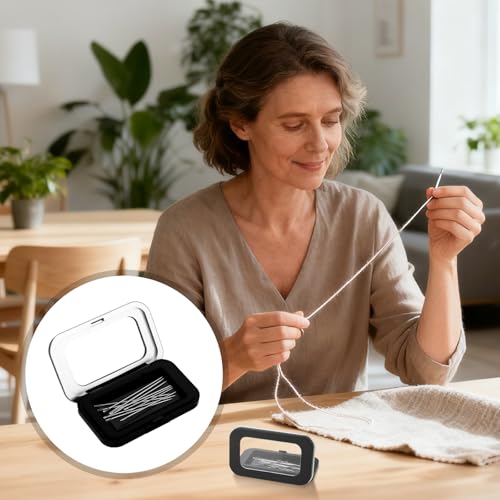Magnetic Needle Holder Case, Strong Sewing Pin Storage Organizer Box with Clear Lid Secure & Portable Needle Keeper for Sewing Quilting Crafts Bobby Pins Paper Clips (Black)