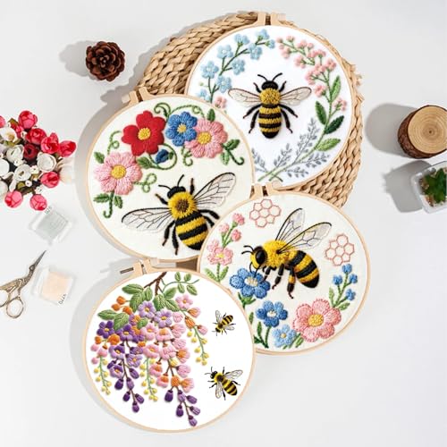 ORIGACH 6 Pack Bees & Flowers Embroidery Kit for Beginners - style: Bees & Flowers