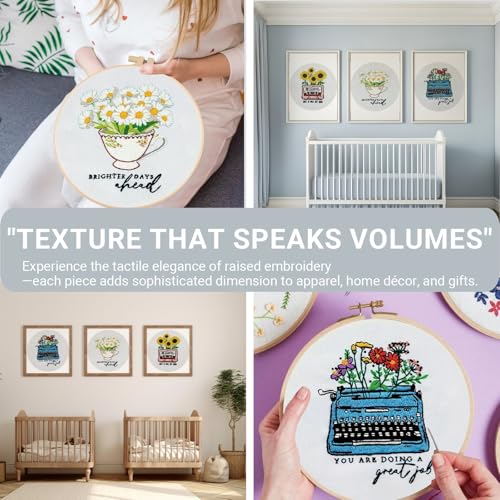 HKLIOPU Embroidery Kit for Adult,3-Pack Pre-Stamped Patterns,7.8-Inch Hoop,Threads & Needles,Step-by-Step Guide,DIY Needlework Craft Gift for Women