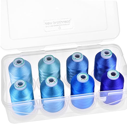 New brothread 8 Spools Embroidery Machine Thread with Box -Different Blue - color: Differ Blue