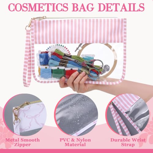 Sabary 6 Pack Pink Floral Needlepoint Project Bag Bow Pouch 11" x 13.8" - color: Pink, size: 11" X 13.8", style: Floral