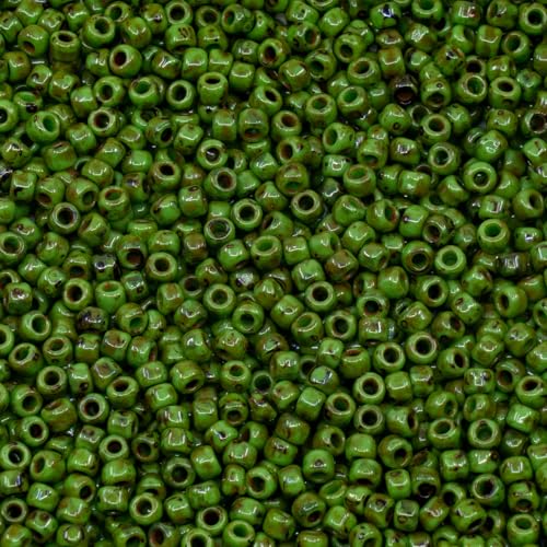 10g TOHO Seed Beads 8/0, Small Japan rocailles, #47+T Mint Green Picasso Hybrid - color: 47+T - 8/0