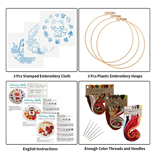 Louise Maelys 3 Set Animal Embroidery Kit for Beginners Cute DIY Gift - color: Animals-4